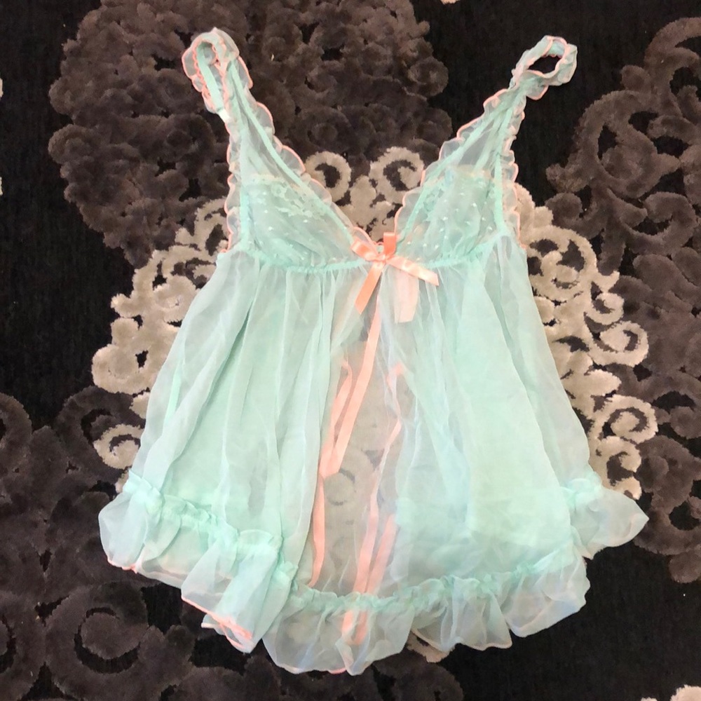 Mint and peach lingerie
